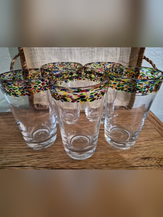 Other - 5 Handmade Mexican confetti rock tumbler glasses, Like New, Fiestaware